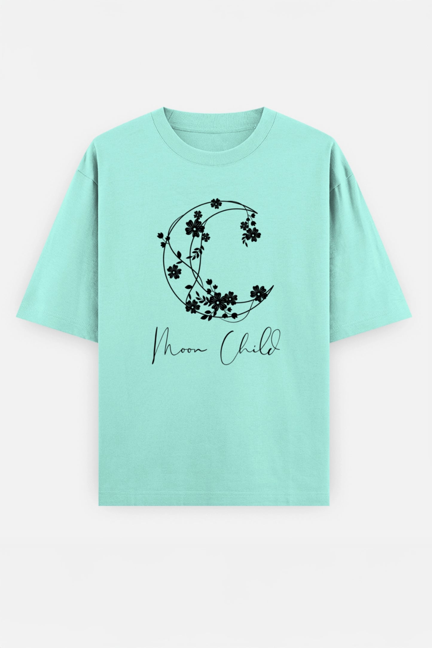 Moon Child Black Design Oversized Tee