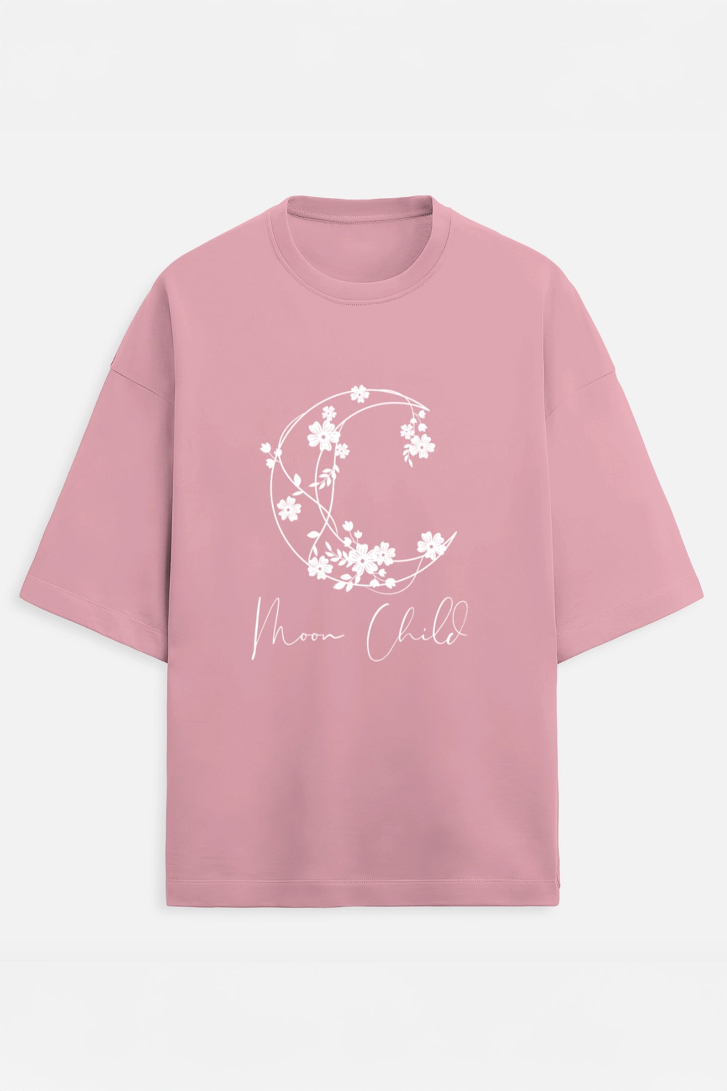 Moon Child White Terry Design Oversized Tee
