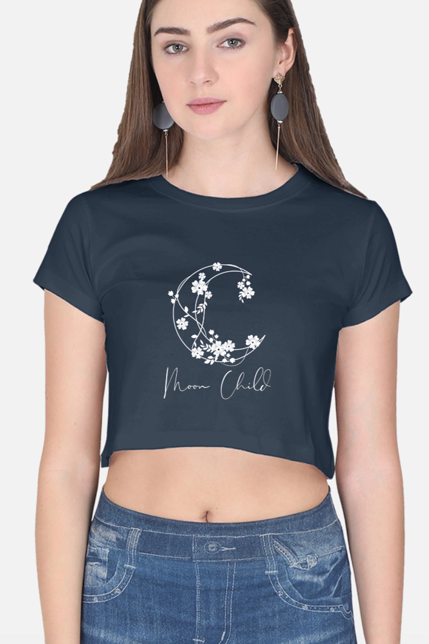 Moon Child White Design Crop Top