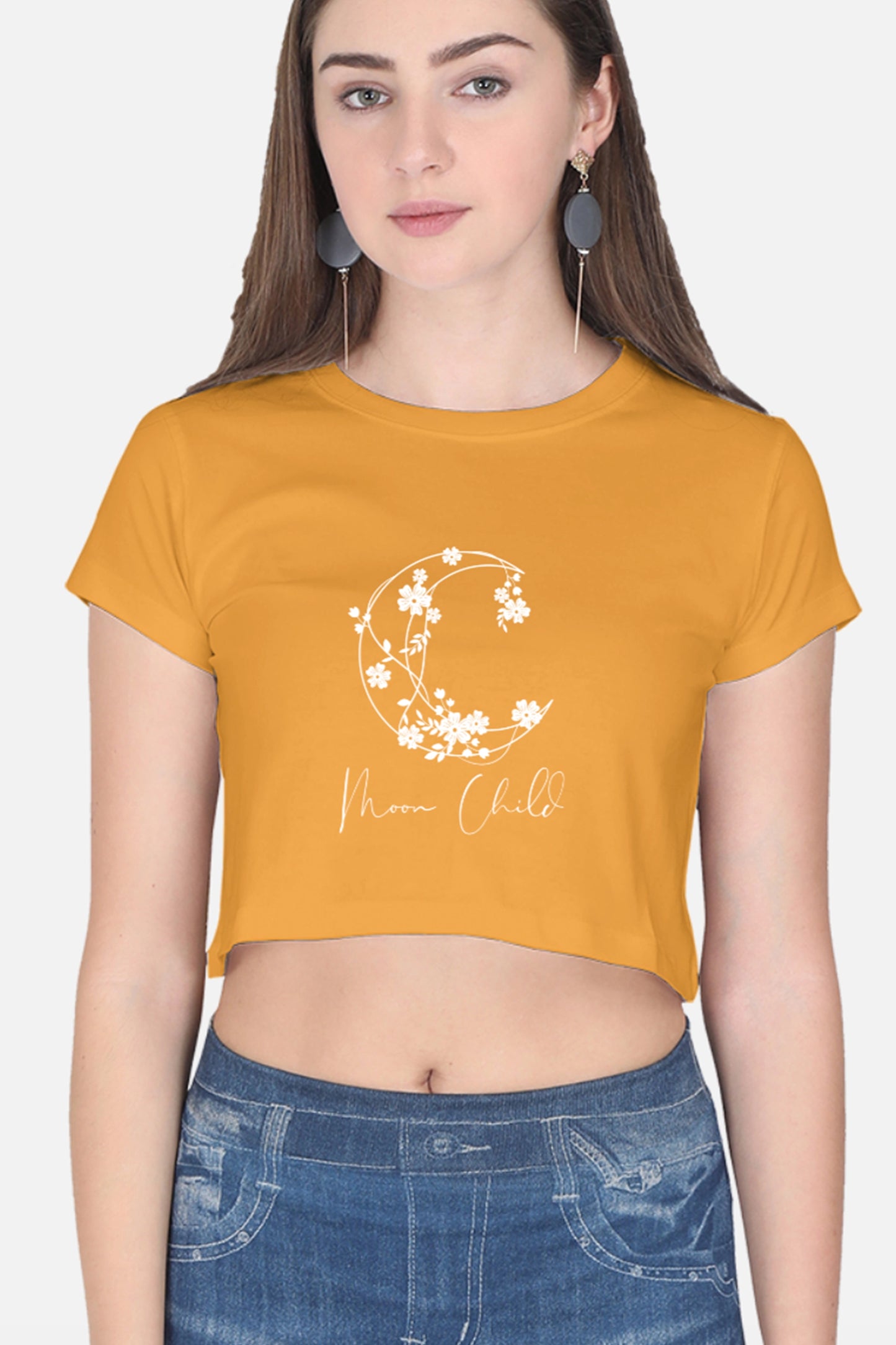 Moon Child White Design Crop Top