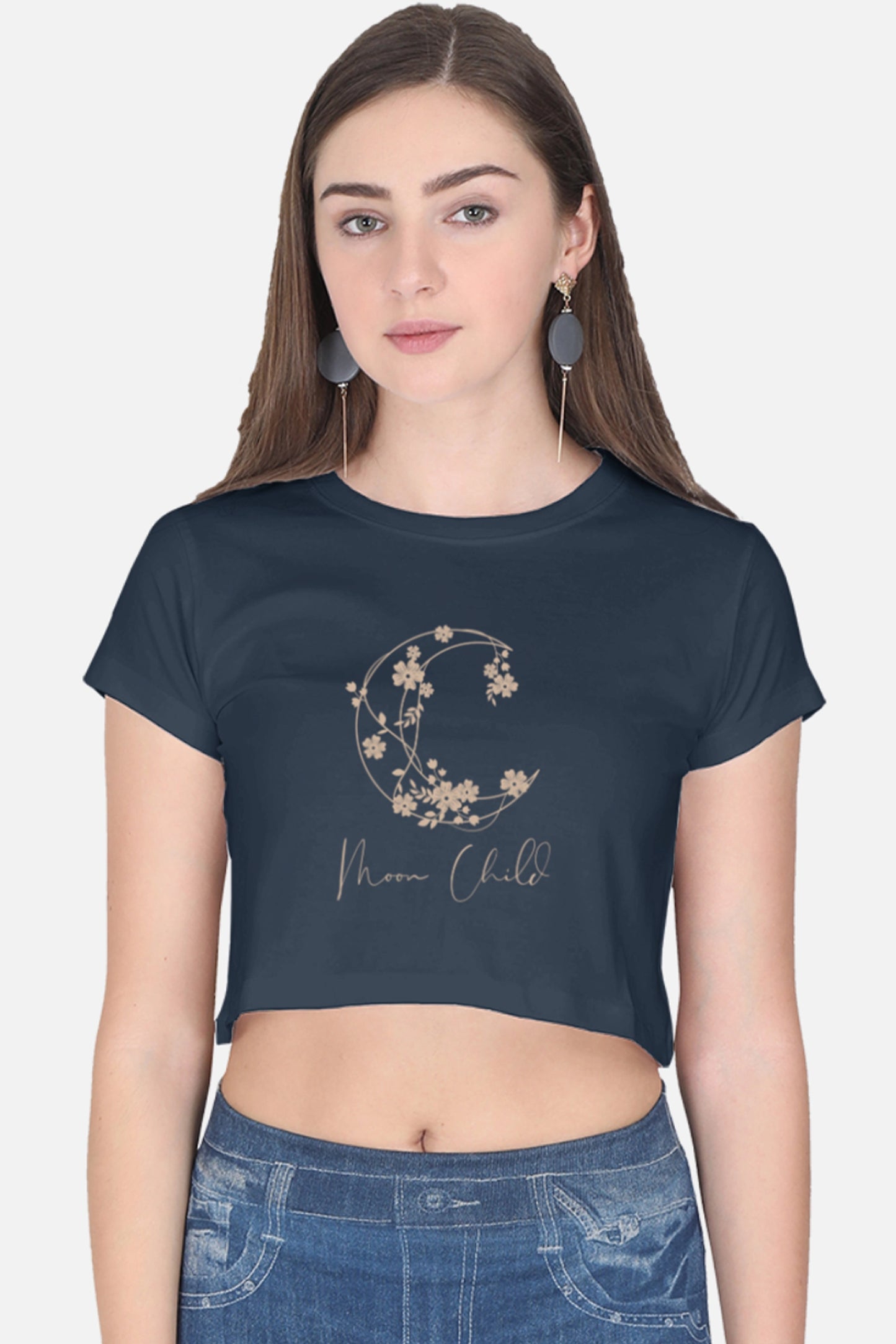 Moon Child Beige Design Crop Top