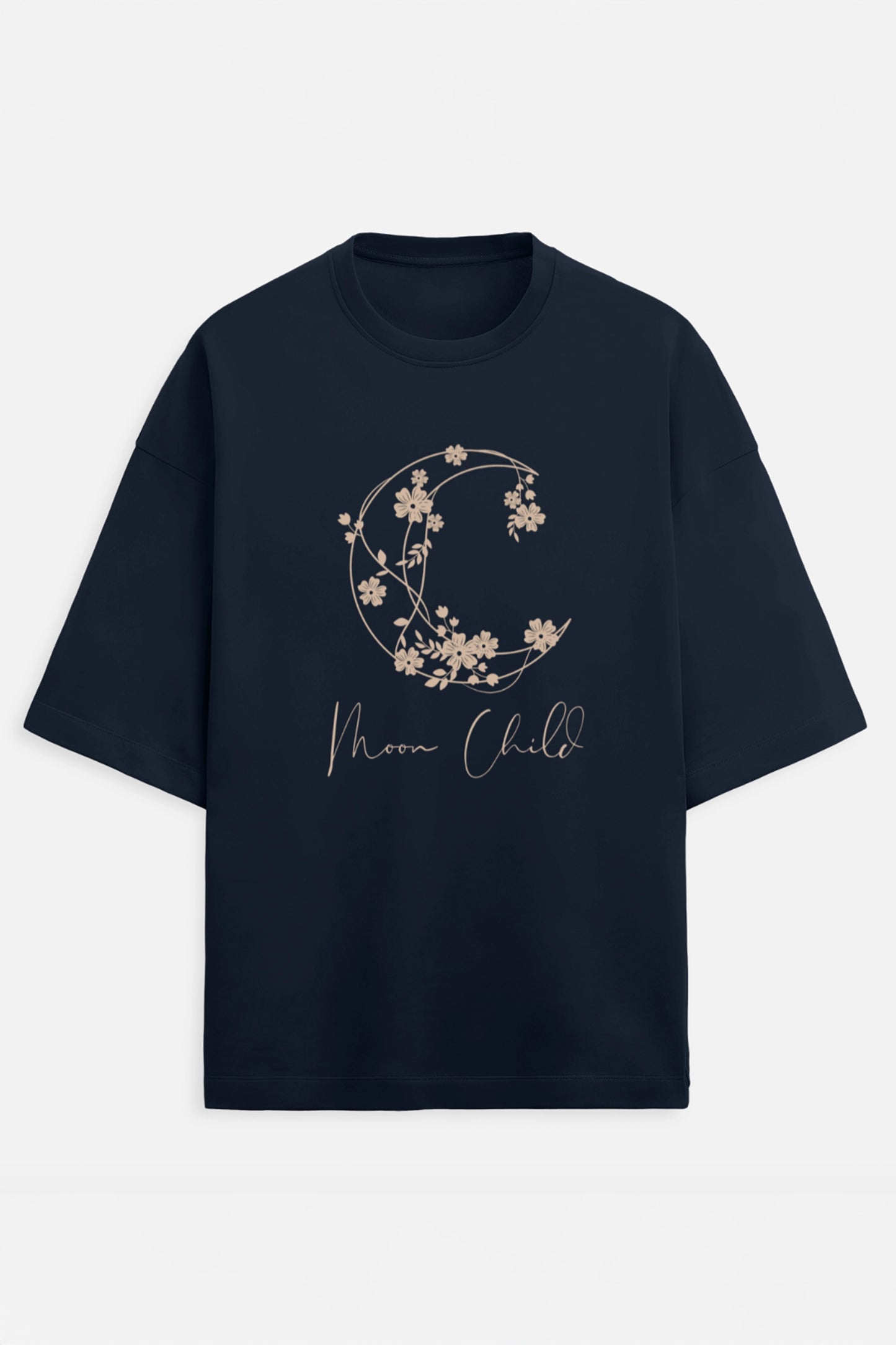 Moon Child Beige Design Terry Oversized Tee