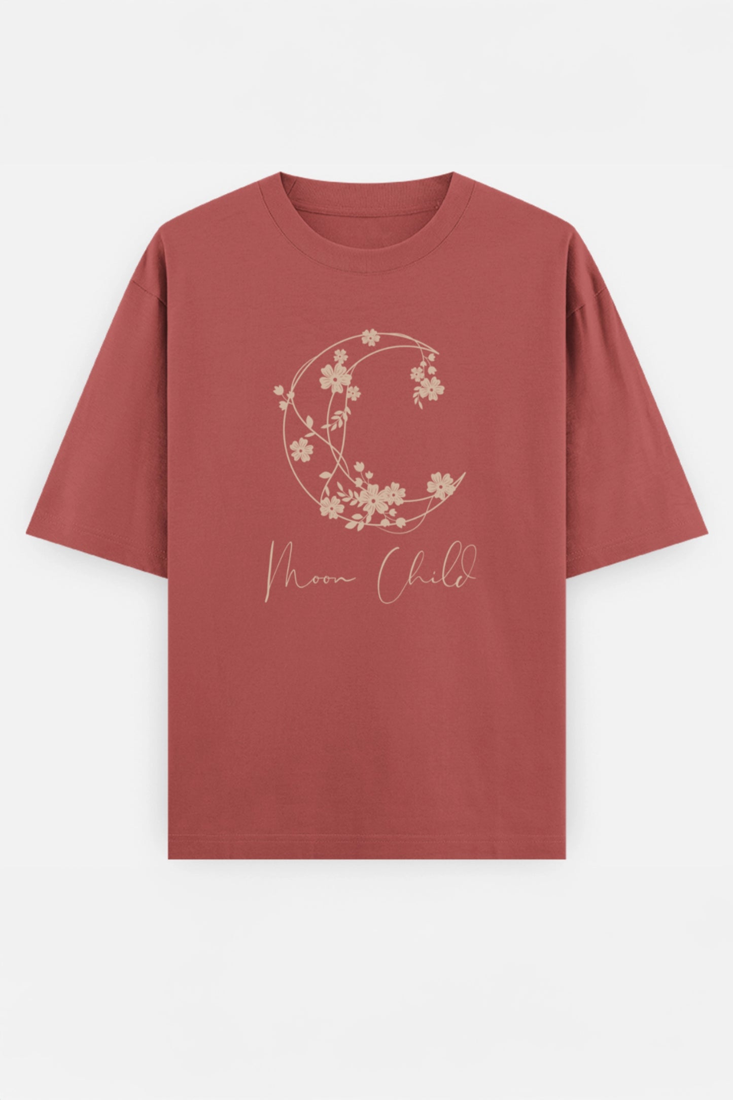 Moon Child Beige Design Oversized Tee