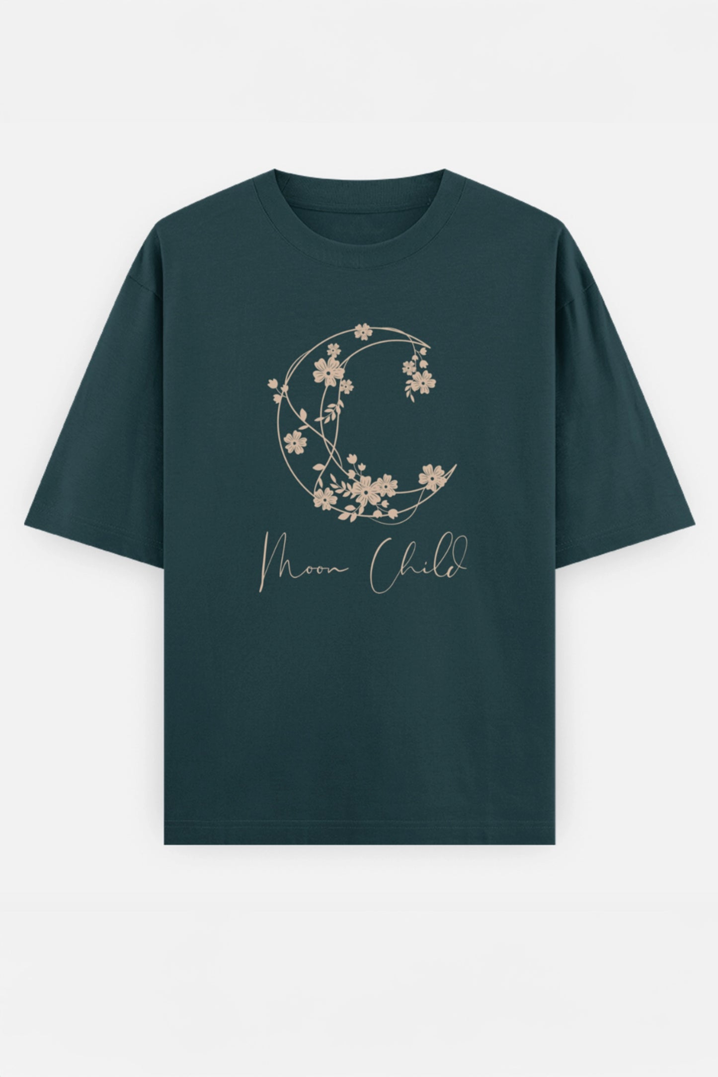 Moon Child Beige Design Oversized Tee