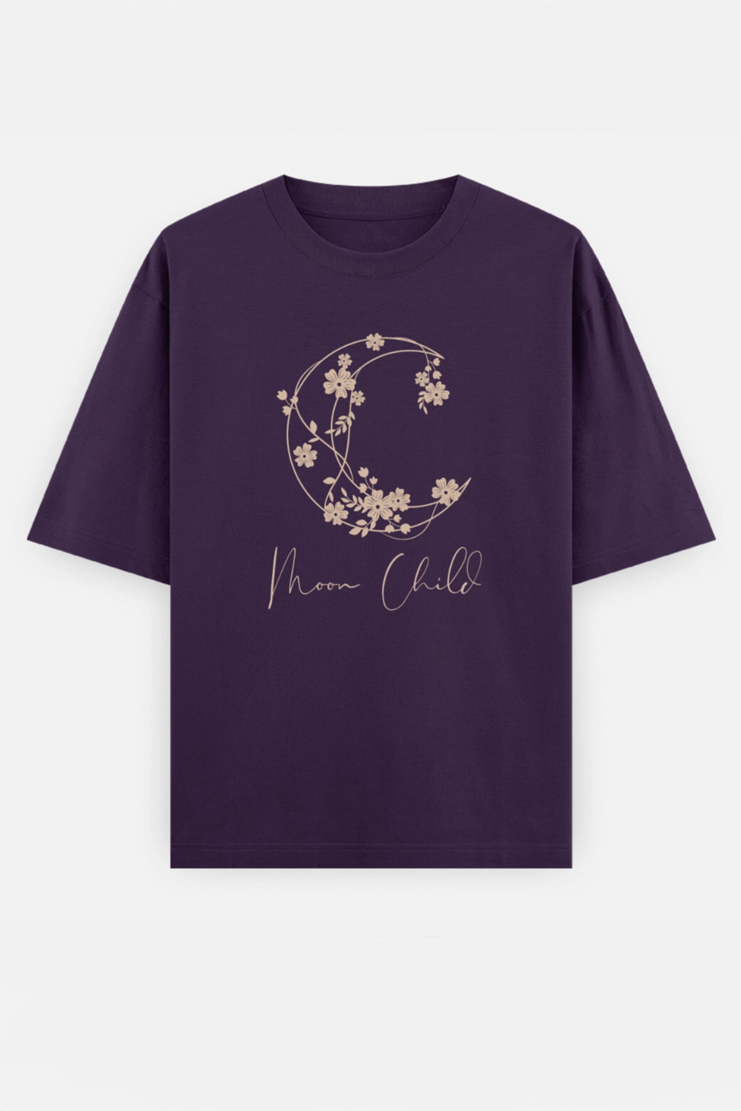 Moon Child Beige Design Oversized Tee