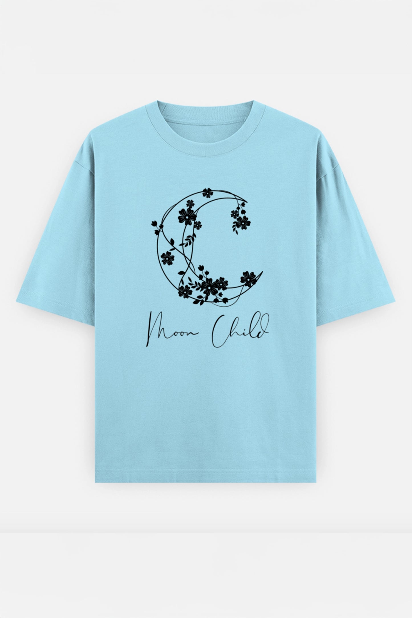 Moon Child Black Design Oversized Tee