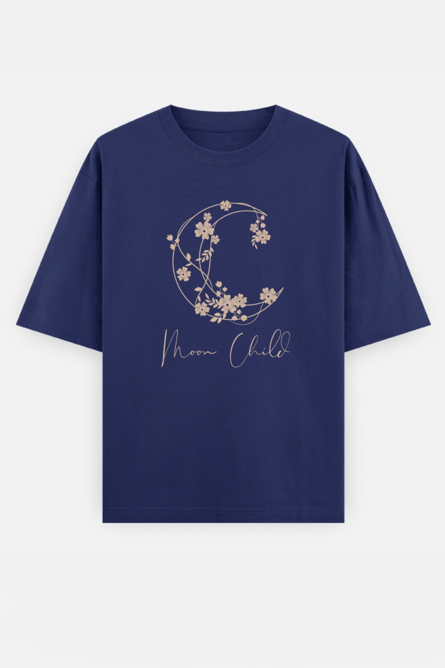 Moon Child Beige Design Oversized Tee