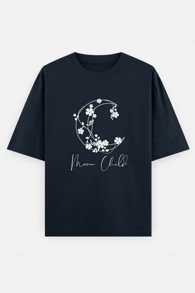 Moon Child White Design Oversized Tee
