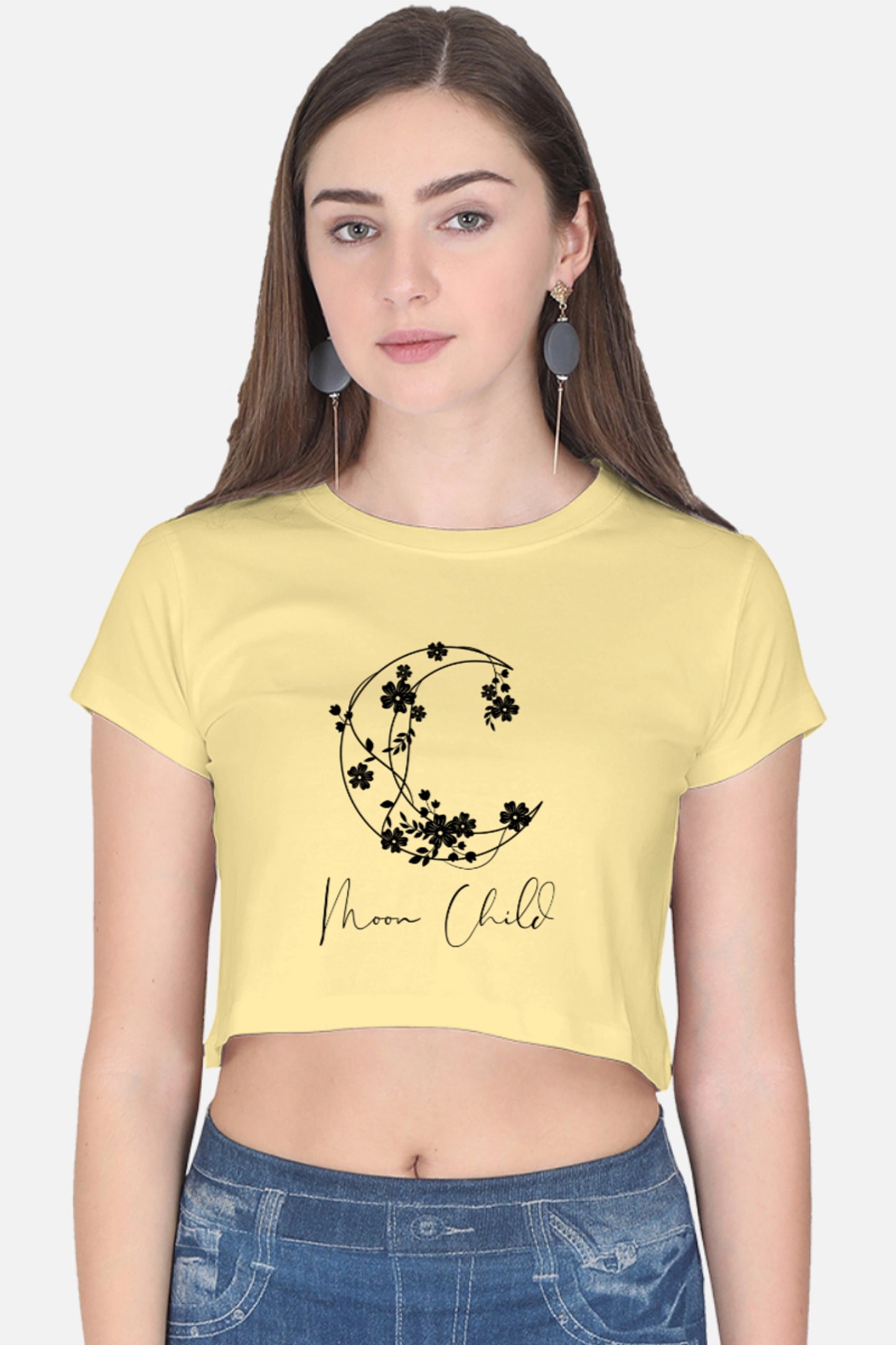 Moon Child Black Design Crop Top