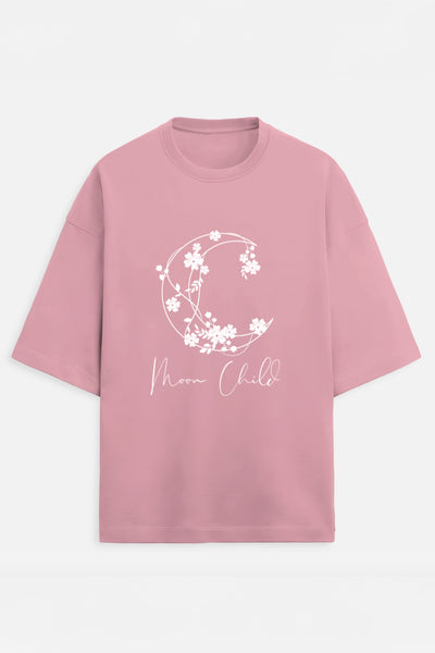 Moon Child White Terry Design Oversized Tee