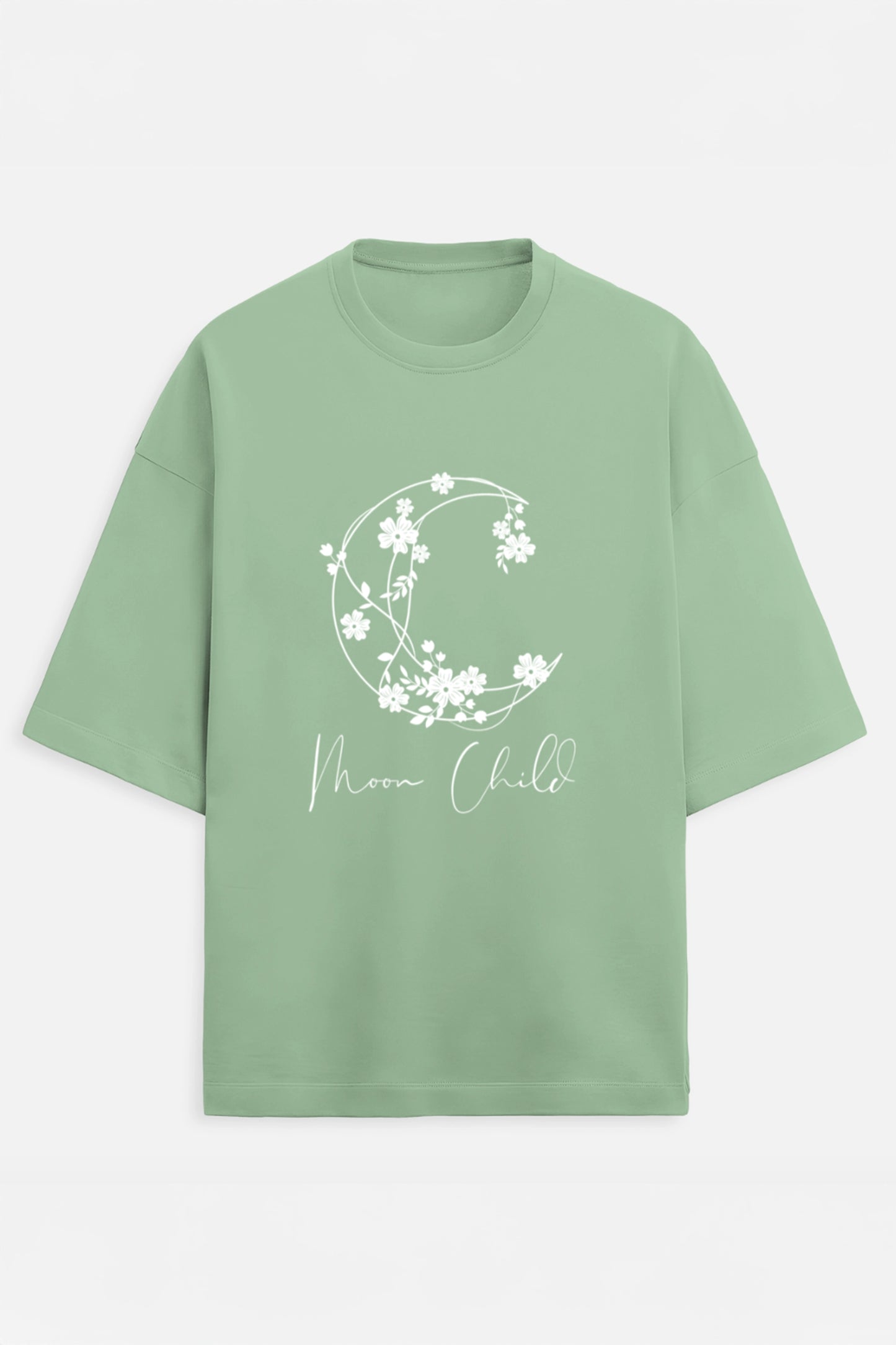 Moon Child White Terry Design Oversized Tee