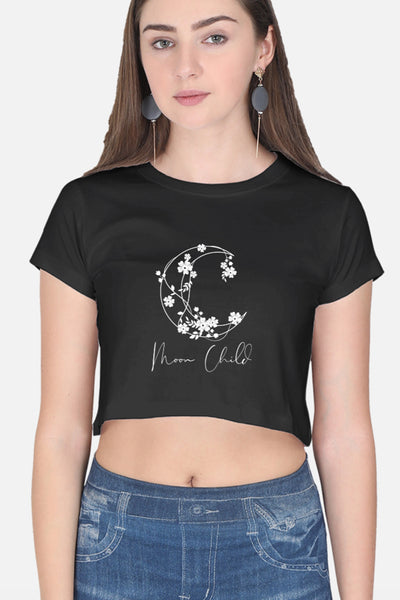 Moon Child White Design Crop Top