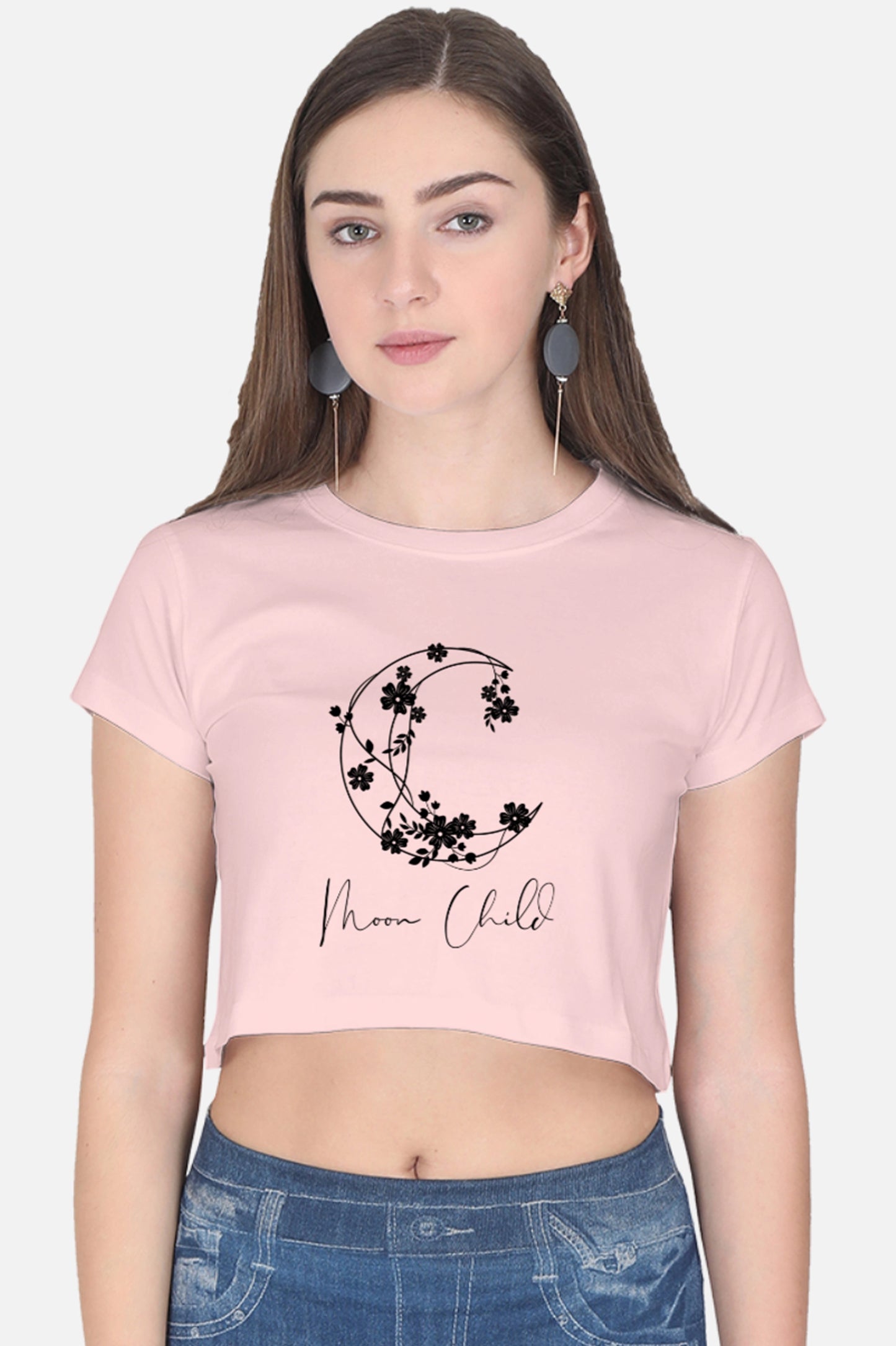 Moon Child Black Design Crop Top