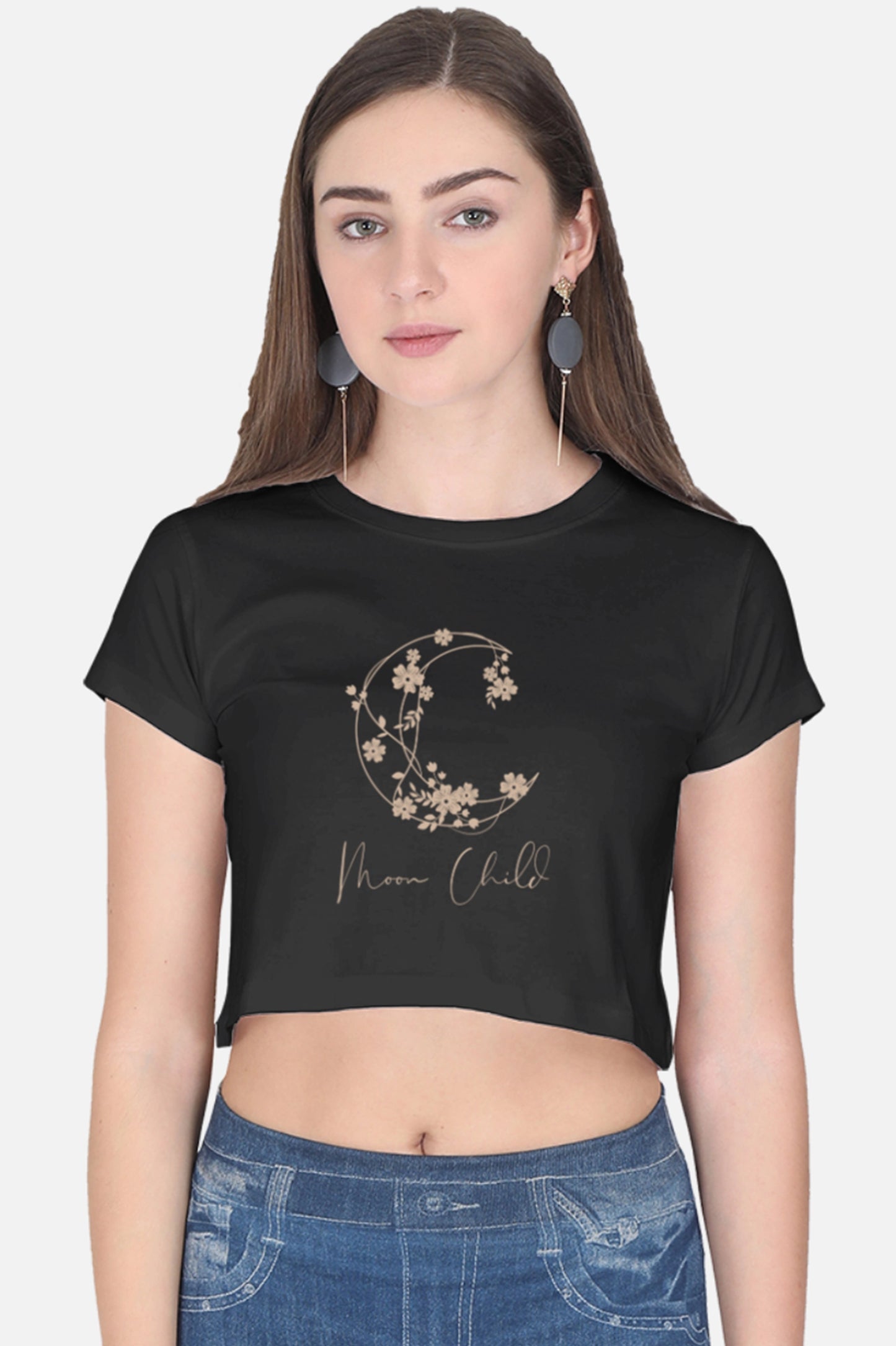 Moon Child Beige Design Crop Top