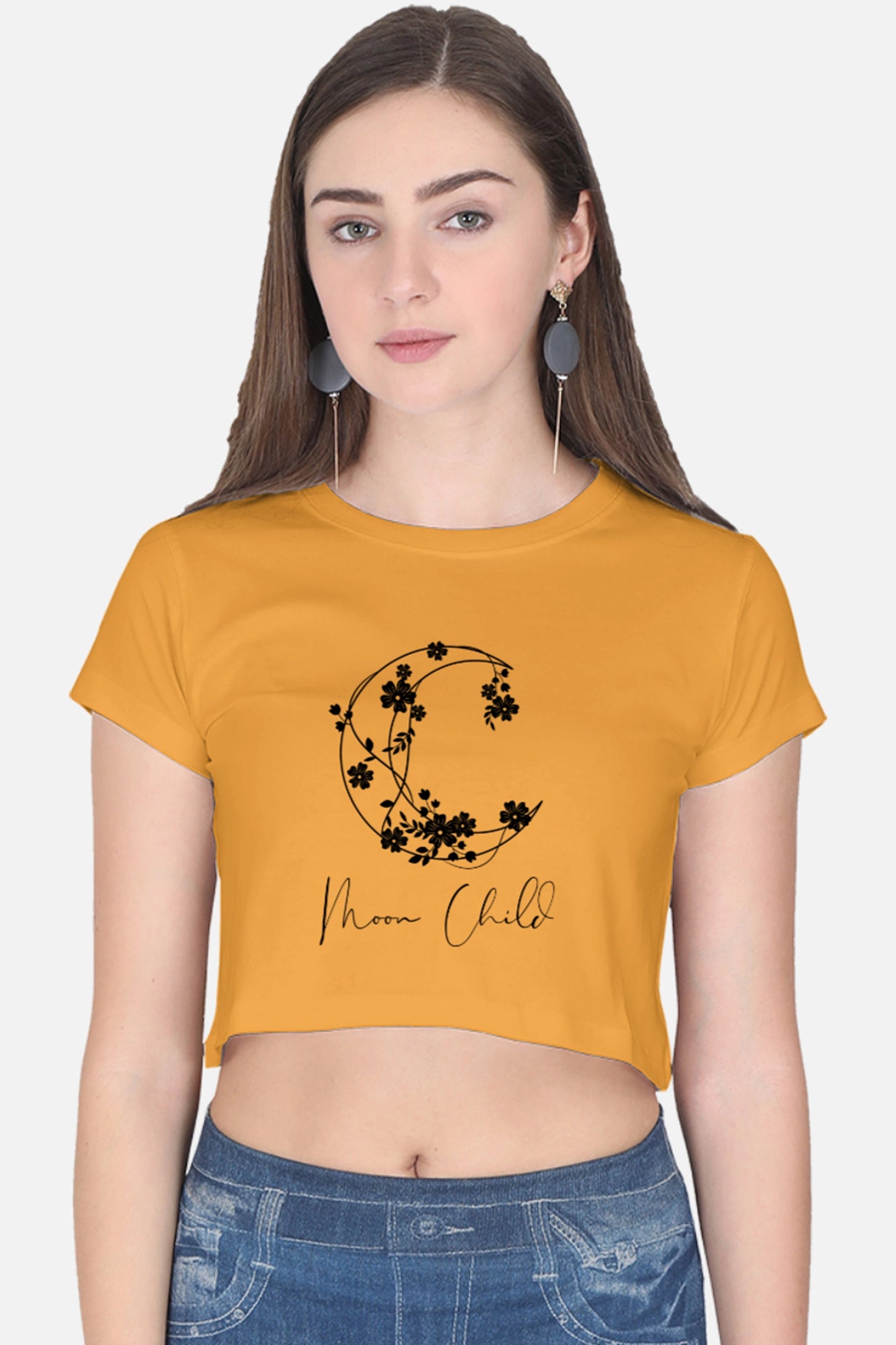 Moon Child Black Design Crop Top