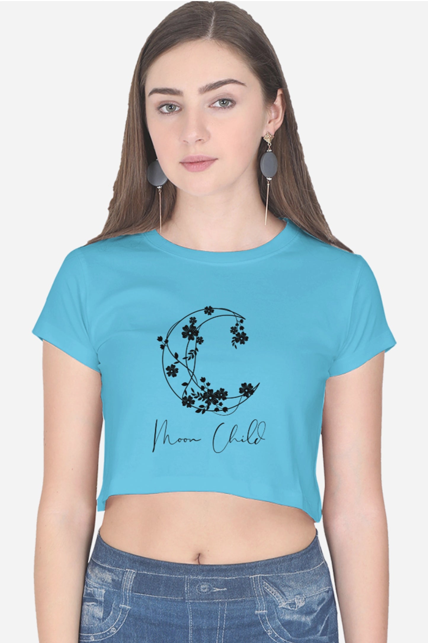 Moon Child Black Design Crop Top