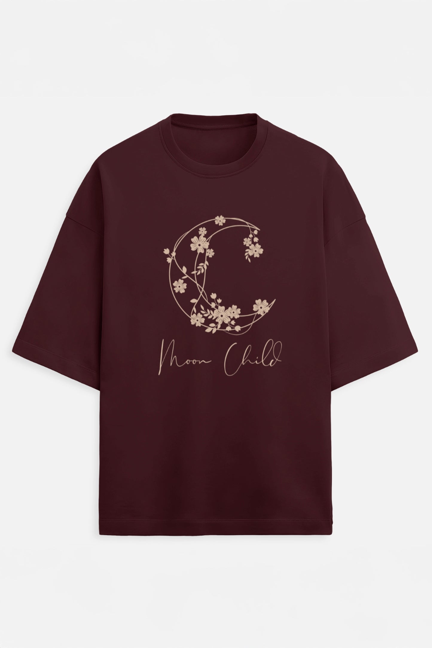 Moon Child Beige Design Terry Oversized Tee