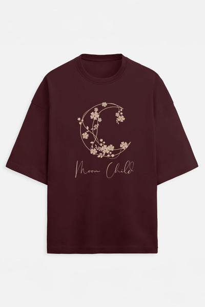 Moon Child Beige Design Terry Oversized Tee