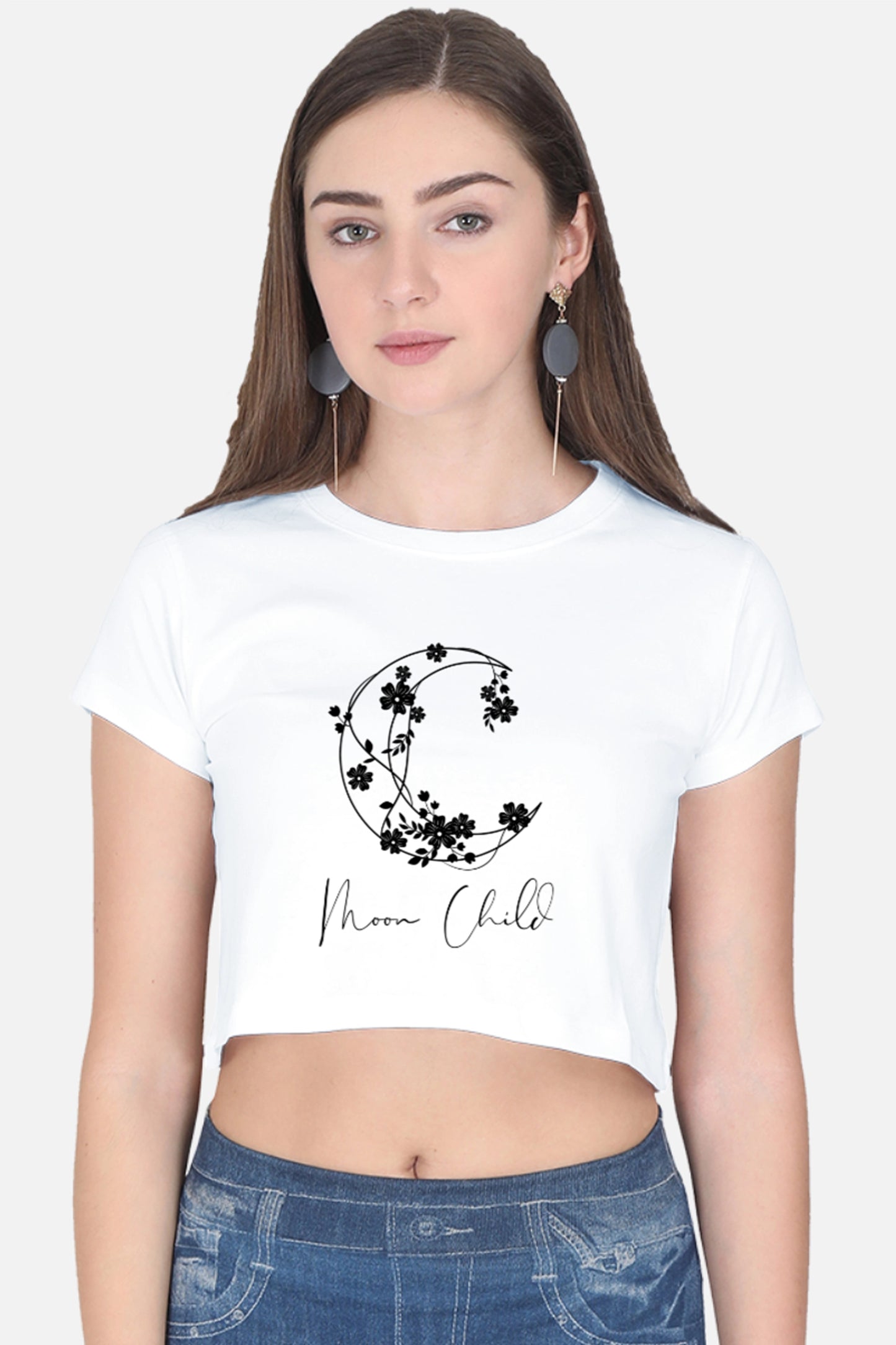 Moon Child Black Design Crop Top
