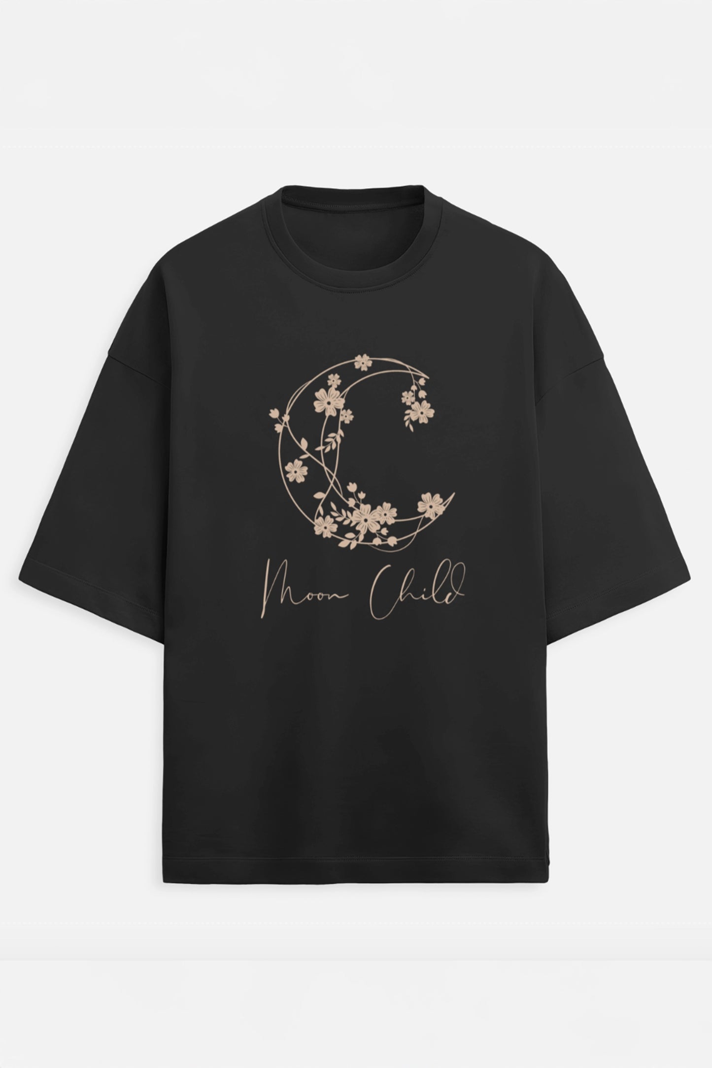 Moon Child Beige Design Terry Oversized Tee